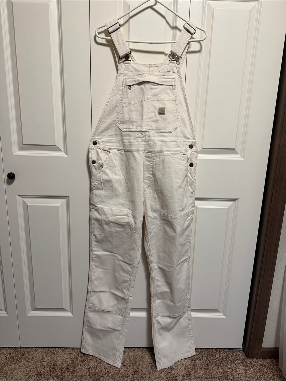 Carhartt Rugged Flex Off-White Canvas Bib Overalls with Yellow Tag